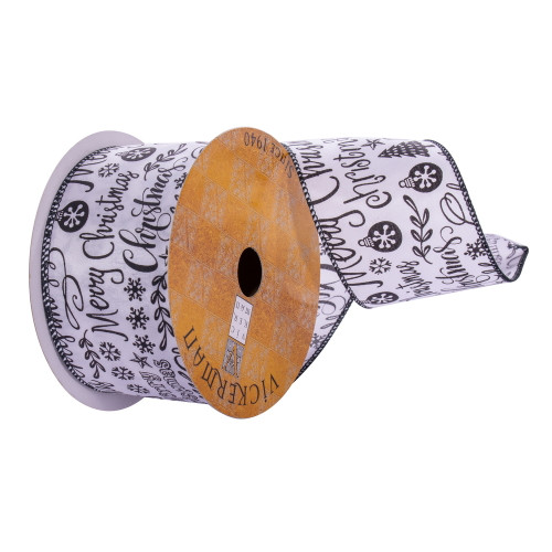 VIC-Q220952 - 2.5"x10yd White Black Merry Ribbon - Vickerman