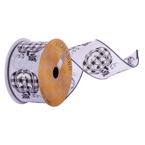 VIC-Q221158 - 2.5"x10yd White Plaid Pumpkin Ribbon - Vickerman