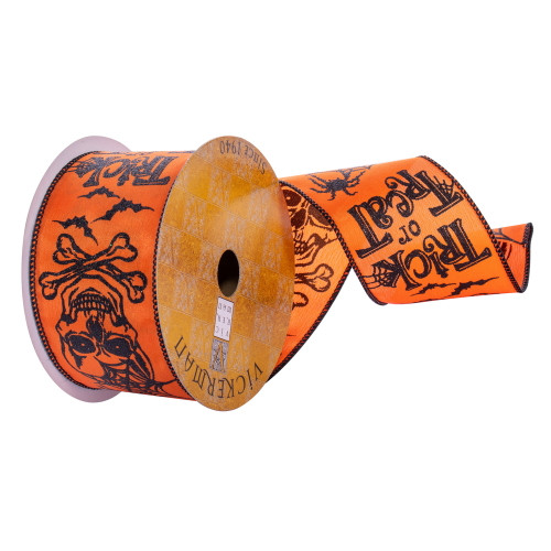 VIC-Q221160 - 2.5"x10yd Orange Skull Spiderweb Ribbon - Vickerman