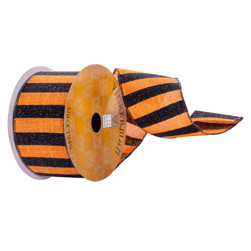 VIC-Q221162 - 2.5"x10yd Orange Black Stripe Ribbon - Vickerman