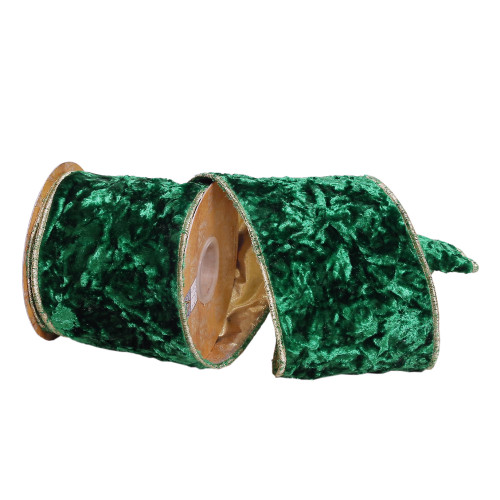 VIC-Q222190 - 4"x5yd Emerald Crushed Velvet Ribbon - Vickerman