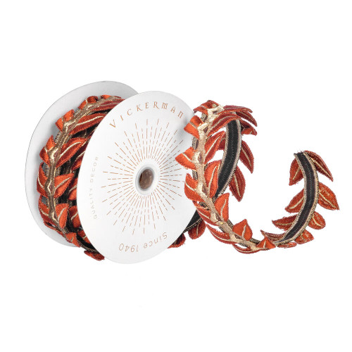VIC-Q222971 - 2.5"x5yd Harvest Leaves Ribbon - Vickerman