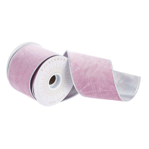 VIC-Q225355 - 4"x10yd Light Pink/Silver Woven Ribbon - Vickerman