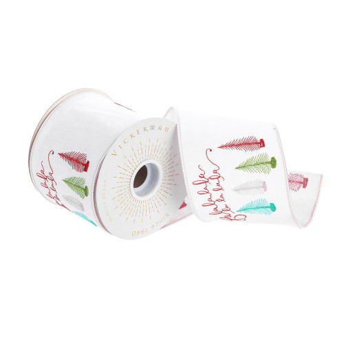 VIC-Q229390 - 4"x10yd White Fa La La Tree Ribbon - Vickerman