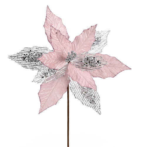 VIC-QG190179 - 13" Pink Poinsettia Mesh Spray, 6-Pack - Vickerman