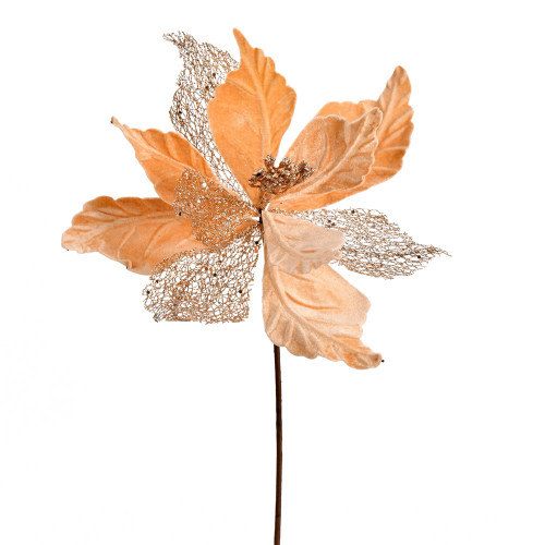 VIC-QG190858 - 12" Rose Gold Velvet Poinsettia Spray 6Bg - Vickerman