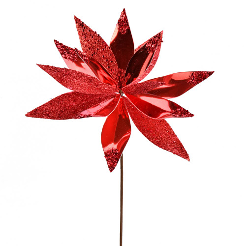 VIC-QG190903 - 13" Red Shiny Poinsettia Spray, 6-Pack - Vickerman