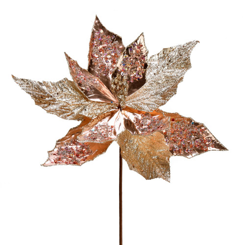 VIC-QG191158 - 13" Rose Gold Poinsettia Sequin Spray 6Bg - Vickerman