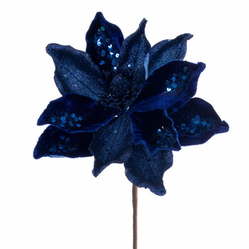 VIC-QG211031 - 15" Midnight Blue Deluxe Magnolia 8" Flower, 6-Pack - Vickerman