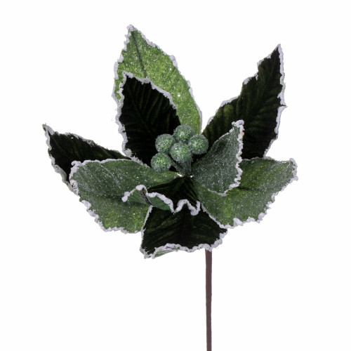 VIC-QG213712 - 17" Green Glitter Petal Poinsettia, 5-Pack - Vickerman