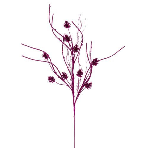 VIC-QG224070 - 32" Fuchsia Pinecone Twig Glitter Spray, 6-Pack - Vickerman