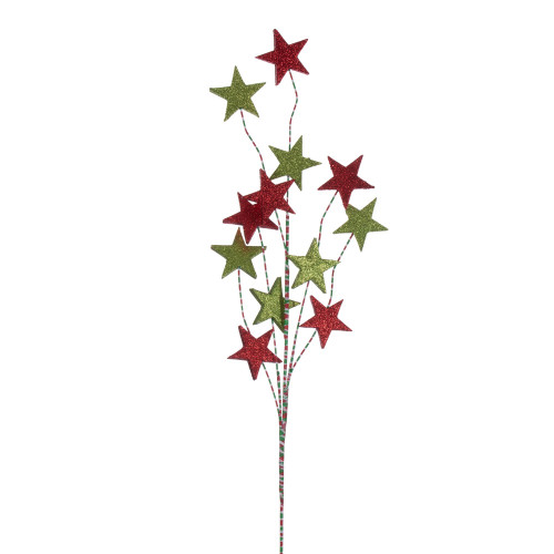 VIC-QG224302 - 34" Red/Green Star Glitter Spray, 6-Pack - Vickerman