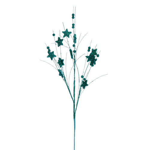 VIC-QG224642 - 33" Teal Star/Ball Glitter Spray, 6-Pack - Vickerman