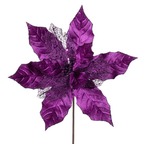 VIC-QG227926 - 11" Plum Glitter Mesh Poinsettia, 6-Pack - Vickerman