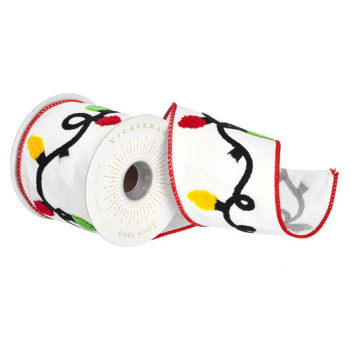 VIC-QR221742 - 4"x5yd White Tri Colour Branch Ribbon - Vickerman