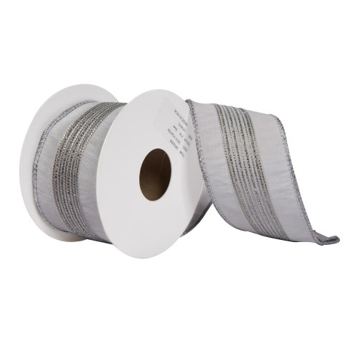 VIC-QR222626 - 2.5"x5yd Silver Glitter Dori Ribbon - Vickerman