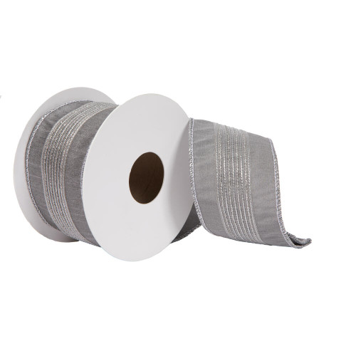 VIC-QR223022 - 2.5"x5yd Gray Glitter Dori Ribbon - Vickerman