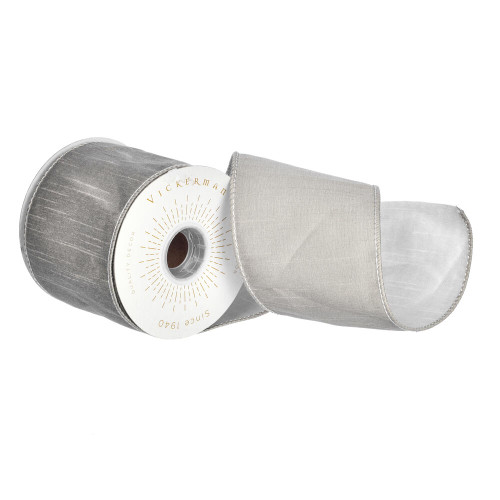 VIC-QR223614 - 4"x10yd Gray Dupion Ribbon - Vickerman
