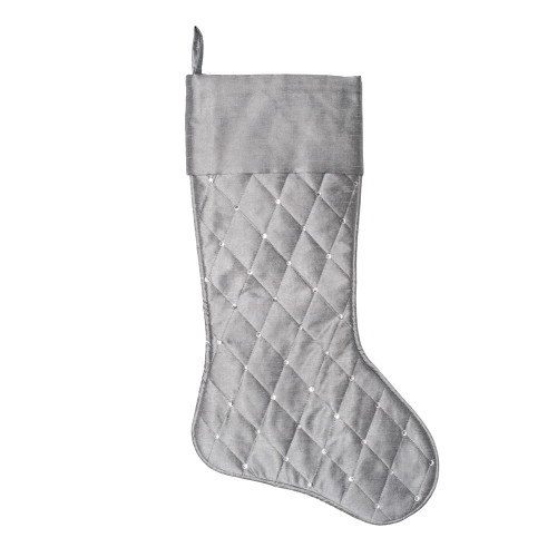 VIC-QTX190221 - 21" Gray Quilt Stitch Jewel Stocking - Vickerman