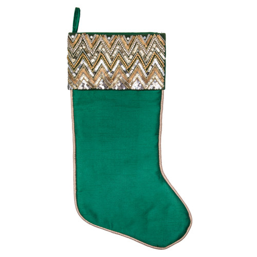 VIC-QTX201804 - 19" Green Chevron Sequin Stocking - Vickerman
