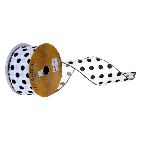 VIC-QY231105 - 2.5"X10Y Black Velvet White Dot Ribbon - Vickerman