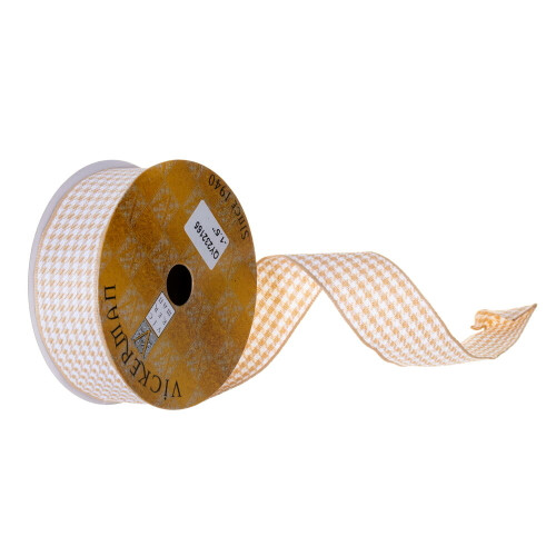 VIC-QY232165 - 1.5"X10Y Tan/White Houndstooth Ribbon - Vickerman