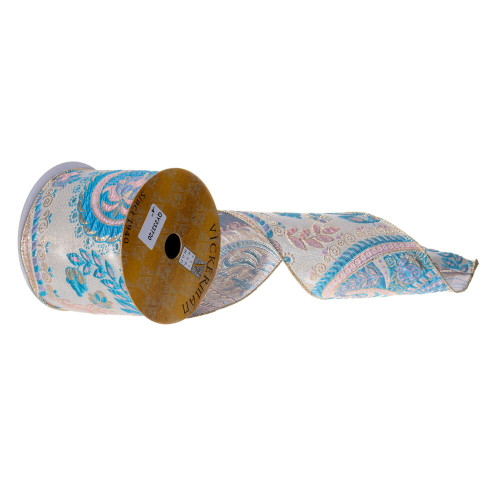 VIC-QY233720 - 4"X10Y Blue/Pink Paisley Ribbon - Vickerman