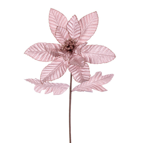 VIC-RG223179 - 22" Pink Velvet Glitter Poinsettia, 6-Pack - Vickerman