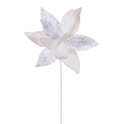 VIC-RG230111 - 21.5" White Poinsettia 11" Flower, 6-Pack - Vickerman