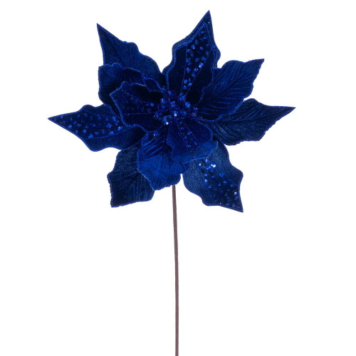 VIC-RG240702 - 20" Blue Velvet Striped 10" Flower, 3-Pack - Vickerman