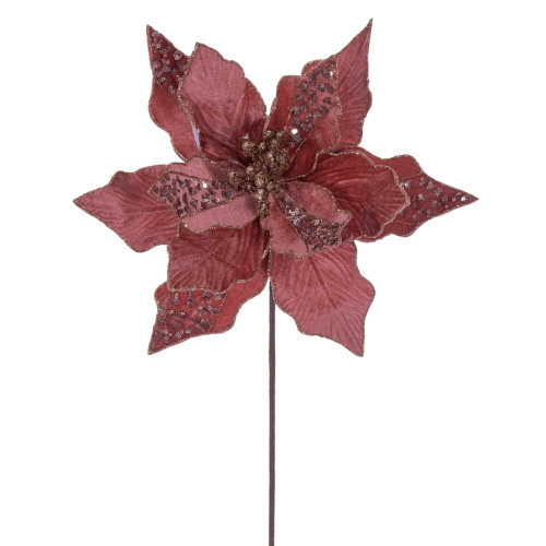 VIC-RG240758 - 20" Rose Gold Velvet Strip 10" Flower, 3-Pack - Vickerman
