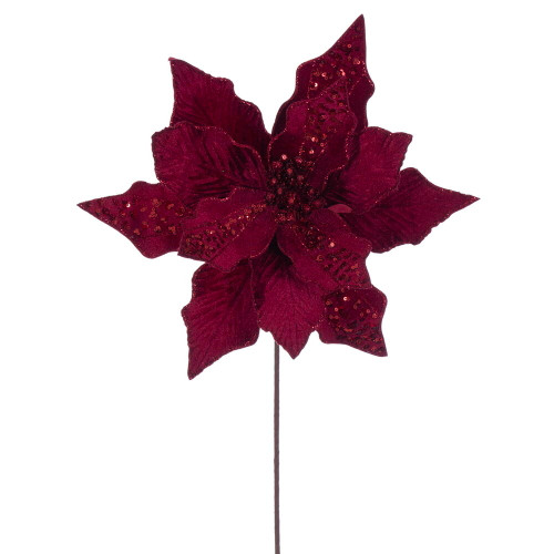 VIC-RG240765 - 20" Burgundy Velvet Stripe 10" Flower, 3-Pack - Vickerman