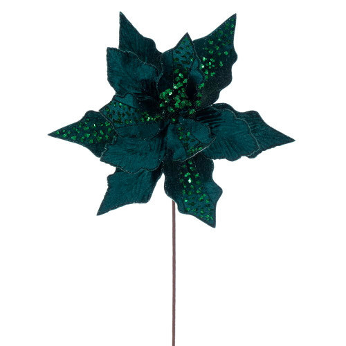 VIC-RG240774 - 20" Midnight Green Velvet 10" Flower, 3-Pack - Vickerman