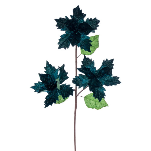 VIC-RG241774 - 26" Midnight Green Velvet 6" Flower, 3-Pack - Vickerman