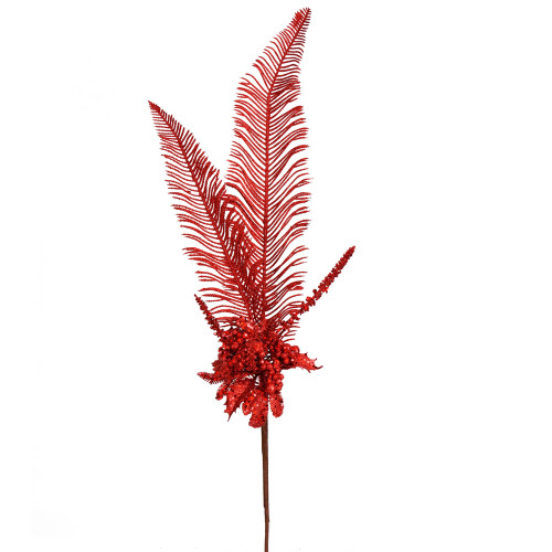 VIC-RX192803 - 30" Red Glitter Fern Berry Spray, 2-Pack - Vickerman