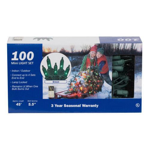 VIC-W4G1004 - 100 Lights Green/Green Wire EC Lock Set 4"Sp 33'L - Vickerman