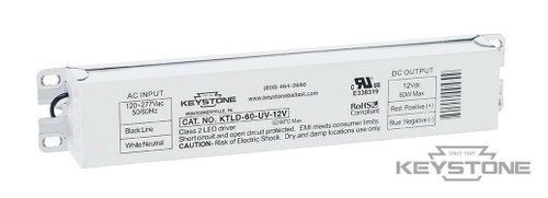 Keystone Tech KTLD-60-UV-12V LED Driver, Speed Dial, 60W Max, 12V Output, 120-277, KTLD-60-UV-12V or Keystone