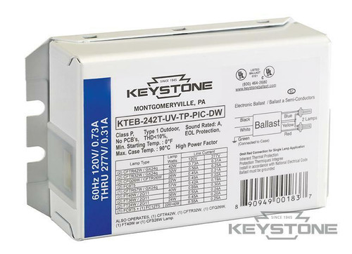 Keystone Tech KTEB-242-UV-RS-DW Flourescent Ballast, CFL Electronic, 1 or 2 Lite 42W 4-Pin CFL, No Studs No Leads, 120-277v, KTEB-242-UV-RS-DW or Keystone