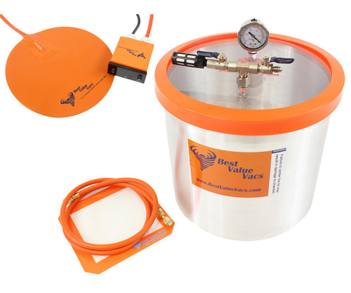 Hydrofarm BVVDCHP5 Best Value Vacs 5 Gallon Aluminum Vacuum Chamber with 10 Digital Heat Pad BVVDCHP5 or Best Value Vacs