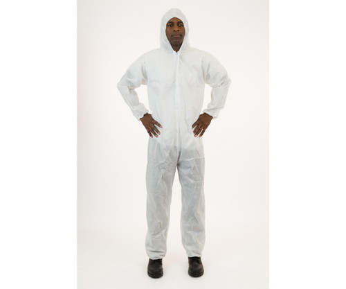 Hydrofarm EG73030 International Enviroguard White SMS Coverall with Hood, Size Large, case of 25 EG73030 or International Enviroguard