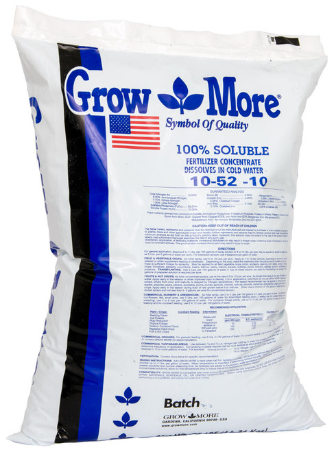 Hydrofarm GR35556 Grow More Water Soluble 10-52-10, 25 lbs GR35556 or Grow More