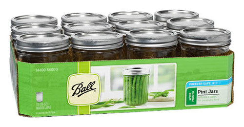 Hydrofarm JA10016 Ball Jar 16 oz/1 pt Wide Mouth, case of 12 JA10016 or Ball Jar