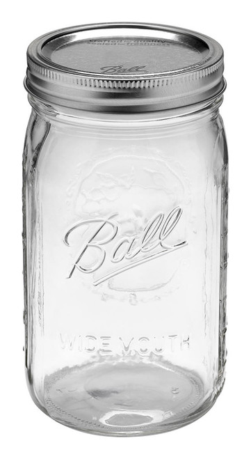 Hydrofarm JA10032 Ball Jar, 32 oz One Quart Wide Mouth, Case of 12 JA10032 or Ball Jar