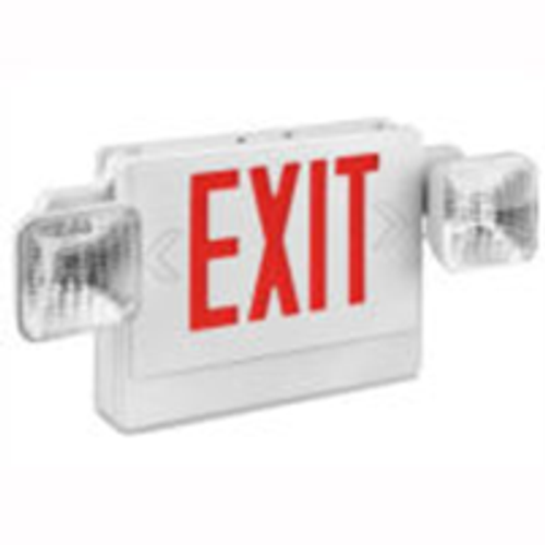 Big Beam Emergency Lighting 2EXKL2RWWU Spec Grade Thermoplastic Combination EXIT/EMERGENCY Square Heads 2EXKL2RWWU Combo, Universal Face, Red Letters, White Stencil, White Housing or 2EXKL2RWWU or BIGBEAM