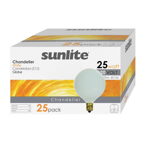 Sunlite 40156-SU 25G16.5/WH/12PK 25 Watt G16.5 Globe