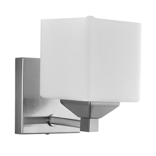 Sunlite 81322-SU Modern Square Shade Vanity Fixture, 6" Wall Mount, Medium Base (E26) Socket, Standard A19 Bulb Required (60W Max), Bathrooms, Powder Rooms, Frosted Glass Shade, Brushed Nickel Base 1-Light