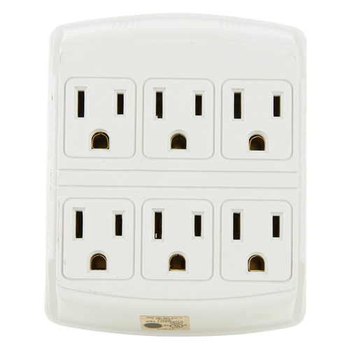 Sunlite 04075-SU 6 Grounded Outlet Adapter, Wall Mountable, 3 Prong Outlet Extender Power Strip, Home and Office,  UL Listed, Ivory 1 Pack