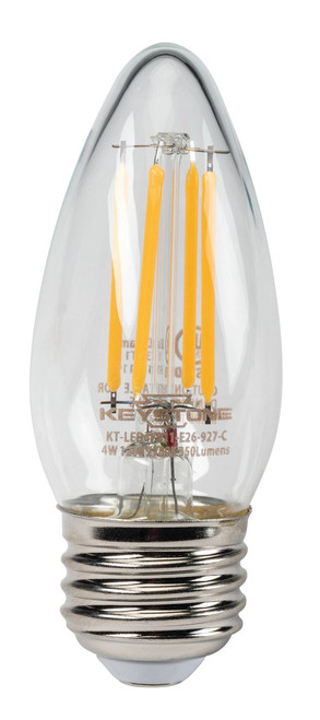 Keystone KT-LED4FB11-E26-927-C Straight Tip Chandelier Filament Bulb, 40W Equivalent, B11 Shape, E26 Medium Base, 2700K, 90 CRI , Clear | Keystone Technologies | Keystone Technologies at lightingandsupplies.com Keystone KT-LED4FB11-E26-927-C Straight Tip Chandelier Filament Bulb, 40W Equivalent, B11 Shape, E26 Medium Base, 2700K, 90 CRI , Clear | Keystone Technologies | Keystone Technologies at lightingandsupplies.com