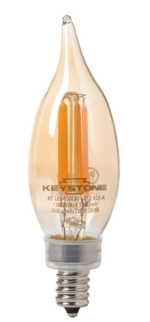 Keystone KT-LED4.5FCA11-E12-822-A Bent Tip Chandelier Filament Bulb, 40W Equivalent, Ca11 Shape, E12 Candelabra Base, 2200K, 80 CRI, Amber | Keystone Technologies | Keystone Technologies at lightingandsupplies.com Keystone KT-LED4.5FCA11-E12-822-A Bent Tip Chandelier Filament Bulb, 40W Equivalent, Ca11 Shape, E12 Candelabra Base, 2200K, 80 CRI, Amber | Keystone Technologies | Keystone Technologies at lightingandsupplies.com