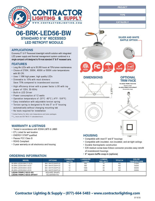 Best Lighting Products BRK-LED56-BW-35-ECO-V2 BEST Lighting Products BRK-LED56-BW-35-ECO-V2 5/6 LED CANS and TRIMS